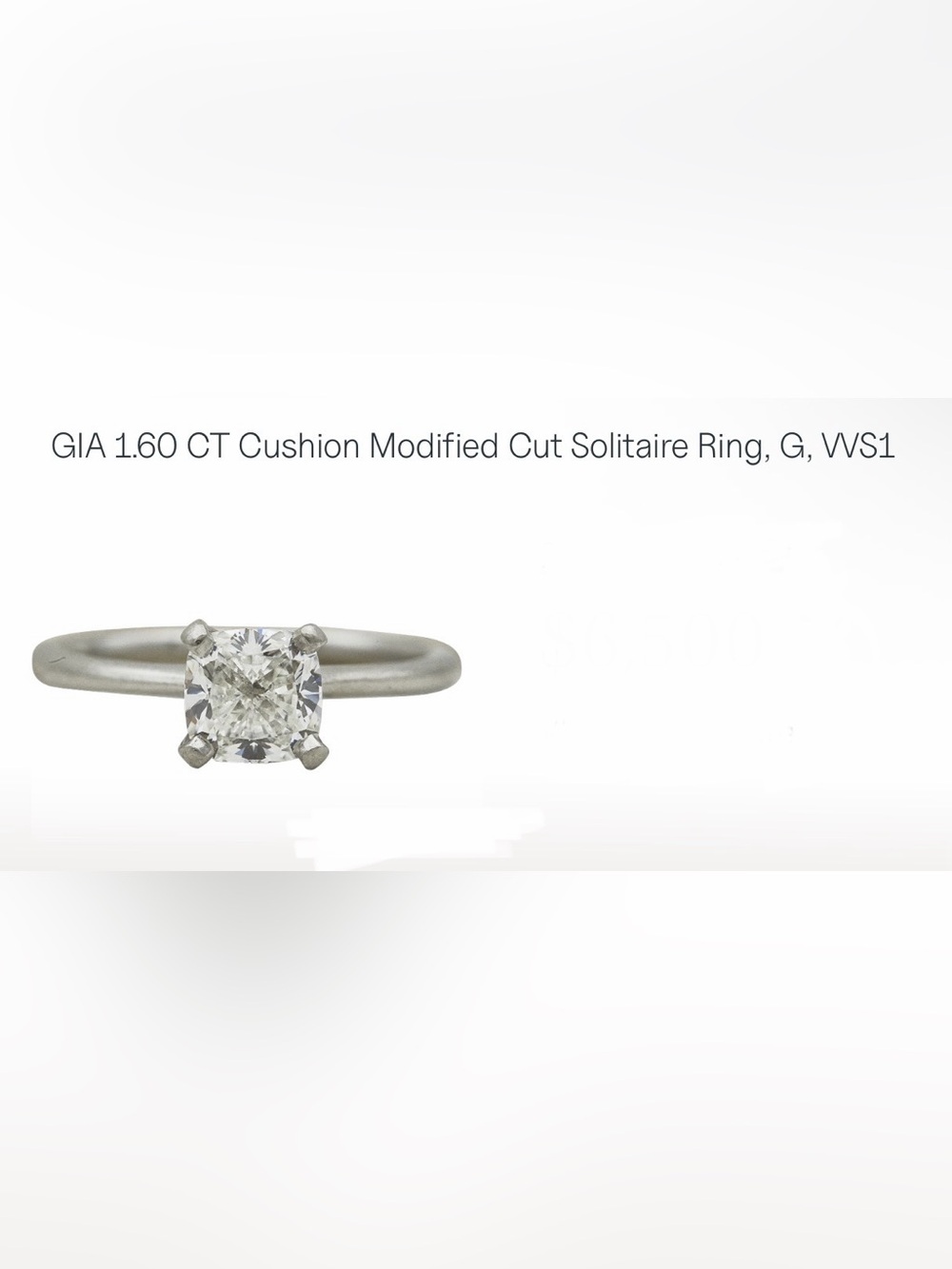 1.6 ct Cushion Solitaire Engagement Ring in Platinum